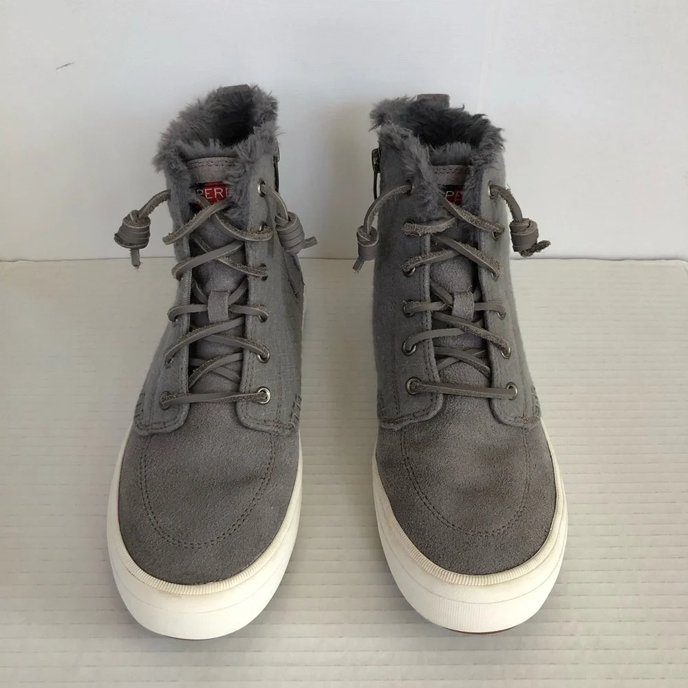 Sperry Women's Gray Crest Lug High Top Quilted Cozy Suede Sneaker